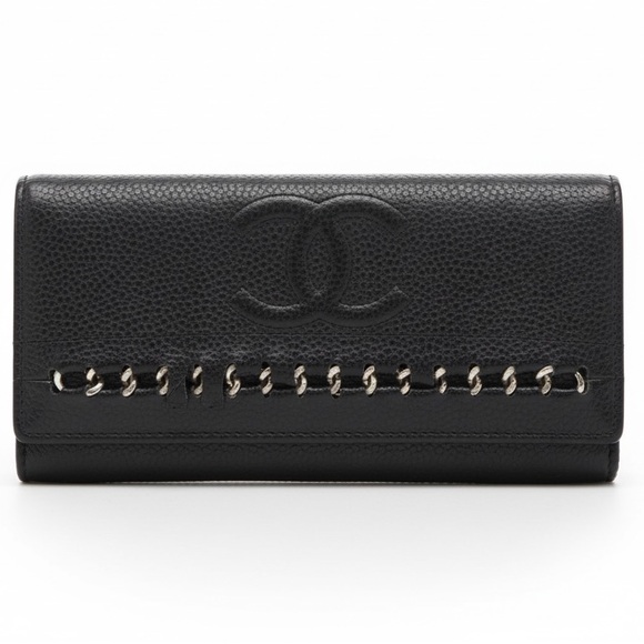 CHANEL Handbags - Vintage Chanel CC Logo Black Caviar Leather Wallet Designer Authentic Trifold